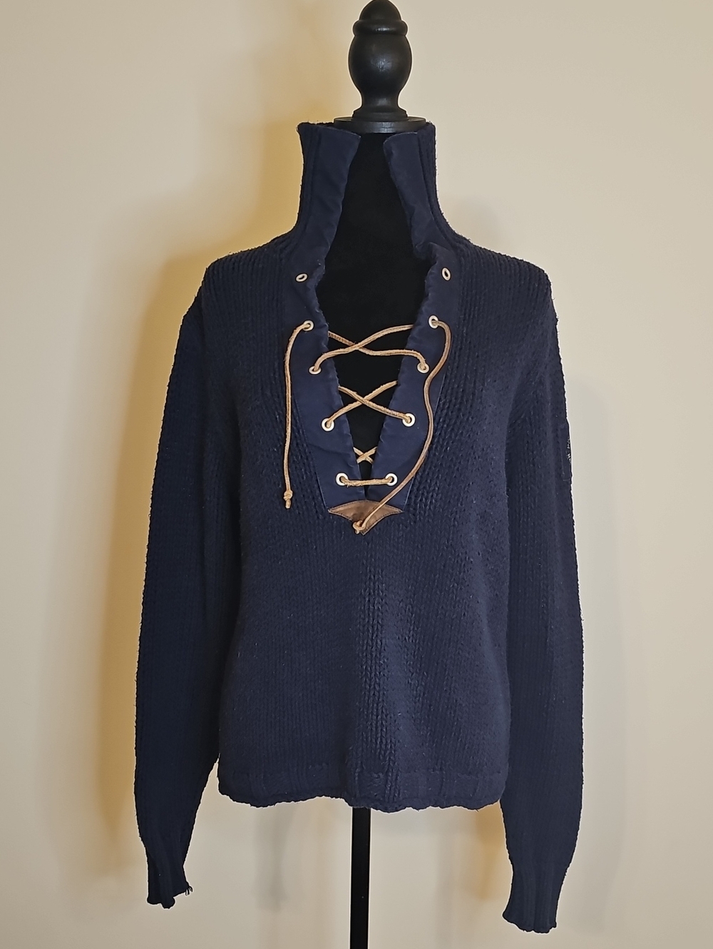 Vintage Ralph Lauren Navy Lace-Up Sailor Collar Sweater